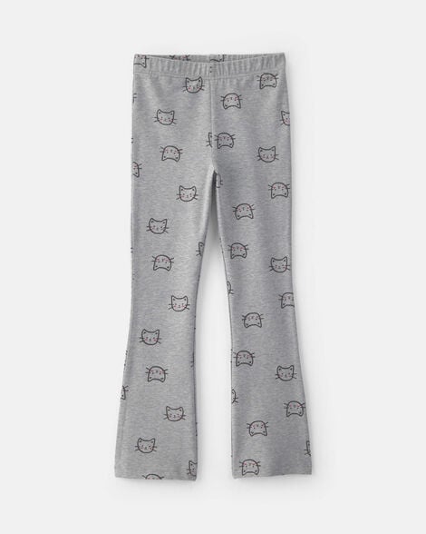 girls cat cotton pull-on stretch leggings - grey