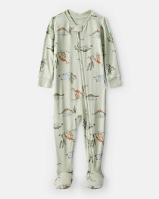 Product image 1 of Baby Boy Dinosaur Print PurelySoft Long-Sleeve 2-Way Zip 1-Piece Pajamas - Green