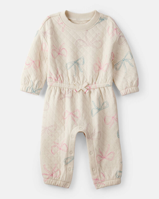 Product image 1 of Baby Girl Bow Print Long-Sleeve Jumpsuit - Ivory