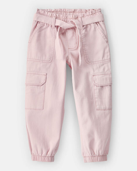 toddler girl cotton cargo joggers - pink