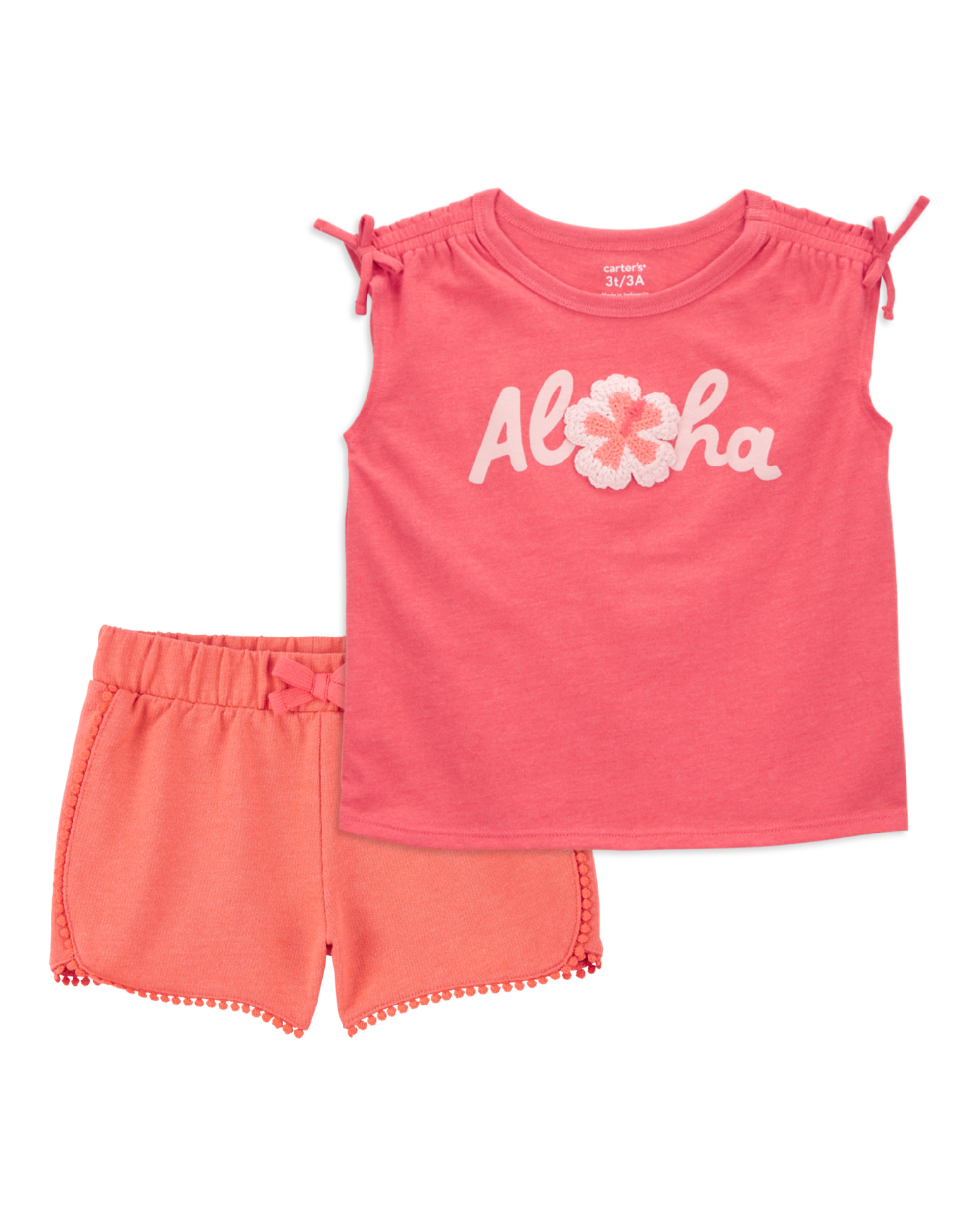 Baby 2-Piece Aloha Tee & Pom Pom Dolphin Shorts Set - Coral