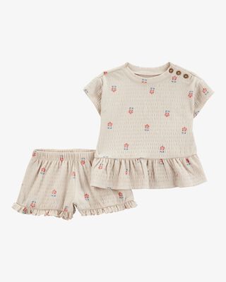 Product image 1 of Baby 2-Piece Flower Print Peplum Top & Short Set