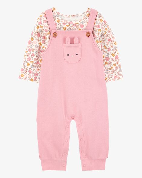  Product image 1 of Baby 2-Piece Floral Bunny Long-Sleeve Tee & Coverall Set - Pink