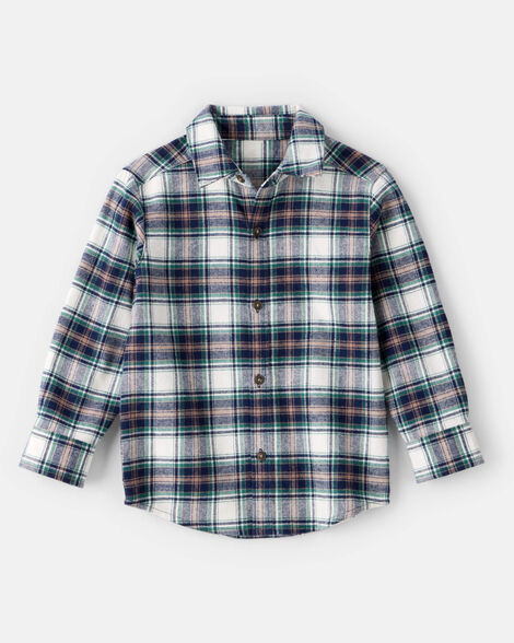 Toddler Boy Plaid Button-Down Shirt - Cream/Navy