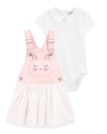 Baby 2-Piece Peter Pan Collar Bodysuit & Bunny Jumper Dress Set