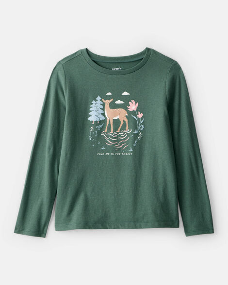 girls deer long-sleeve graphic tee - green