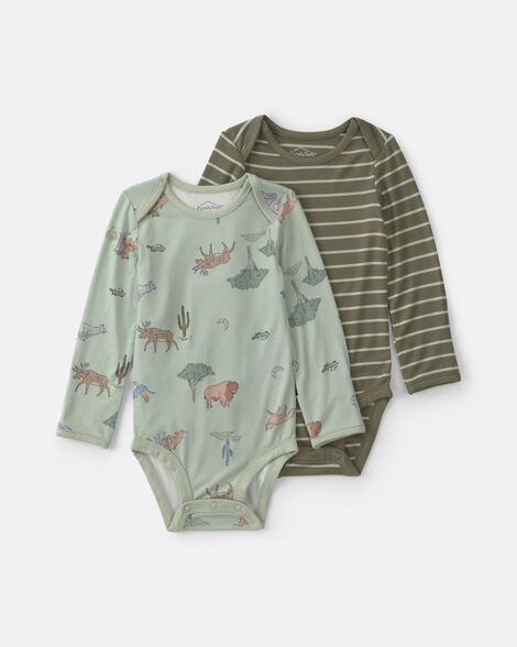 baby boy 2-pack desert purelysoft™ long-sleeve multipack bodysuits - green