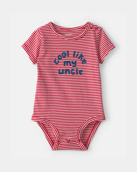 baby 'cool like my uncle' striped graphic bodysuit - red