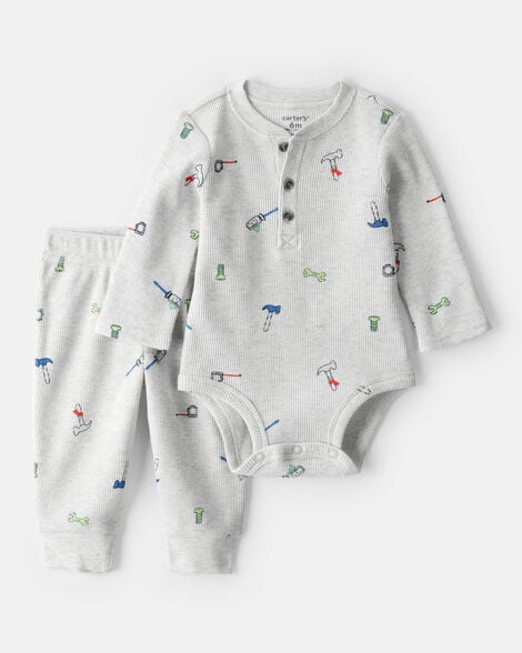 baby boy 2-piece construction thermal bodysuit & pant set - grey
