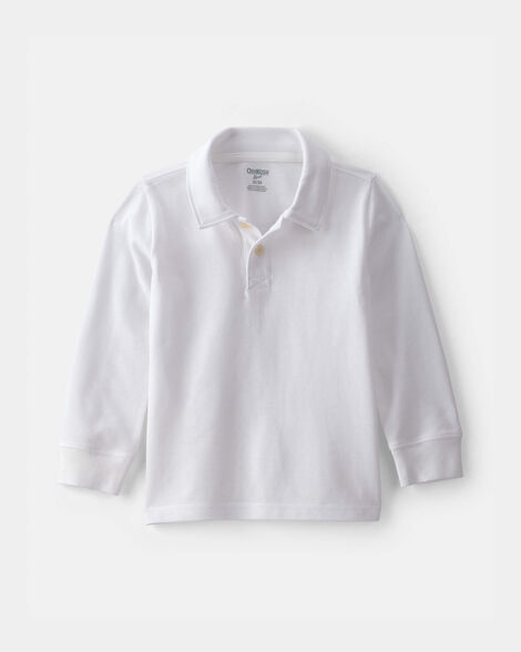 Toddler Boy Uniform Piqué Long-Sleeve Polo Shirt - White