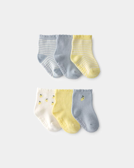 baby girl 6-pack lemon striped socks - yellow/grey