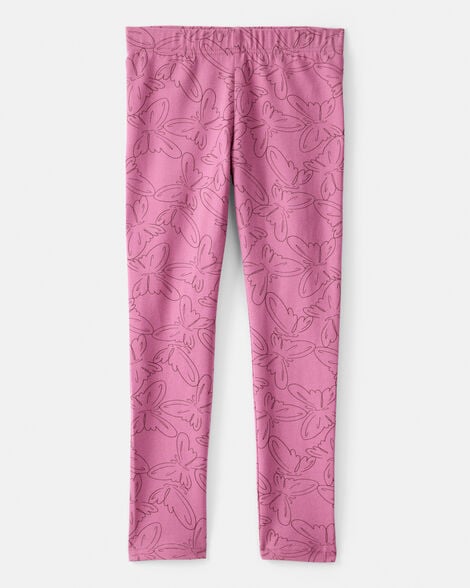 Product image 2 of Girls Butterfly Print Cotton Pull-On Stretch Leggings - Pink