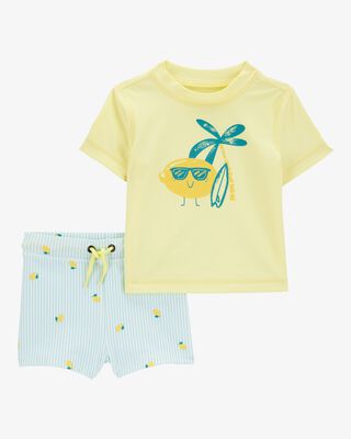 Product image 1 of Baby 2-Piece Lemon Rashguard & Swim Trunk Set - Yellow/Blue