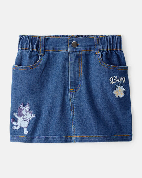 Product image 1 of Toddler Girl Bluey Embroidered Denim Skirt - Blue