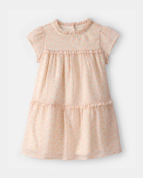toddler girl floral tiered chiffon dress - pink