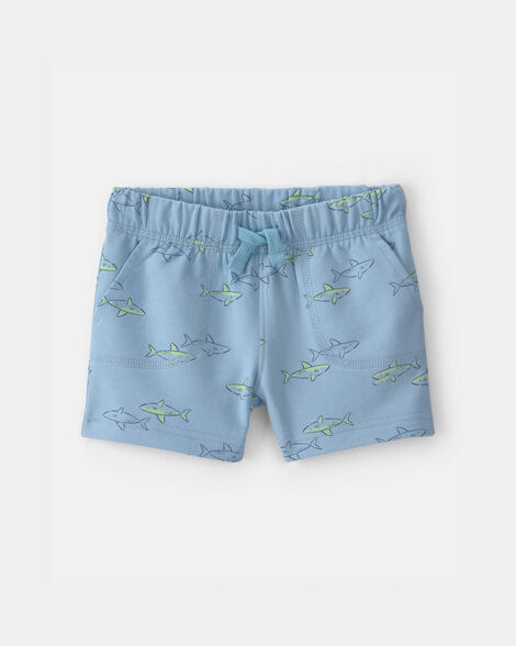 baby boy shark french terry shorts - blue