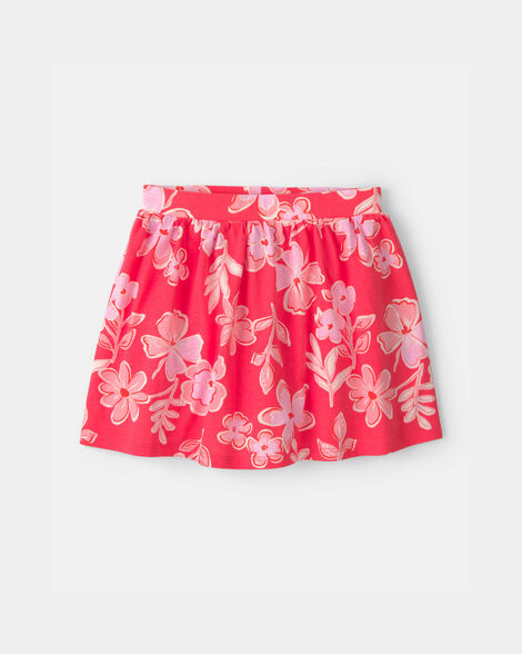 girls tropical floral skort - coral