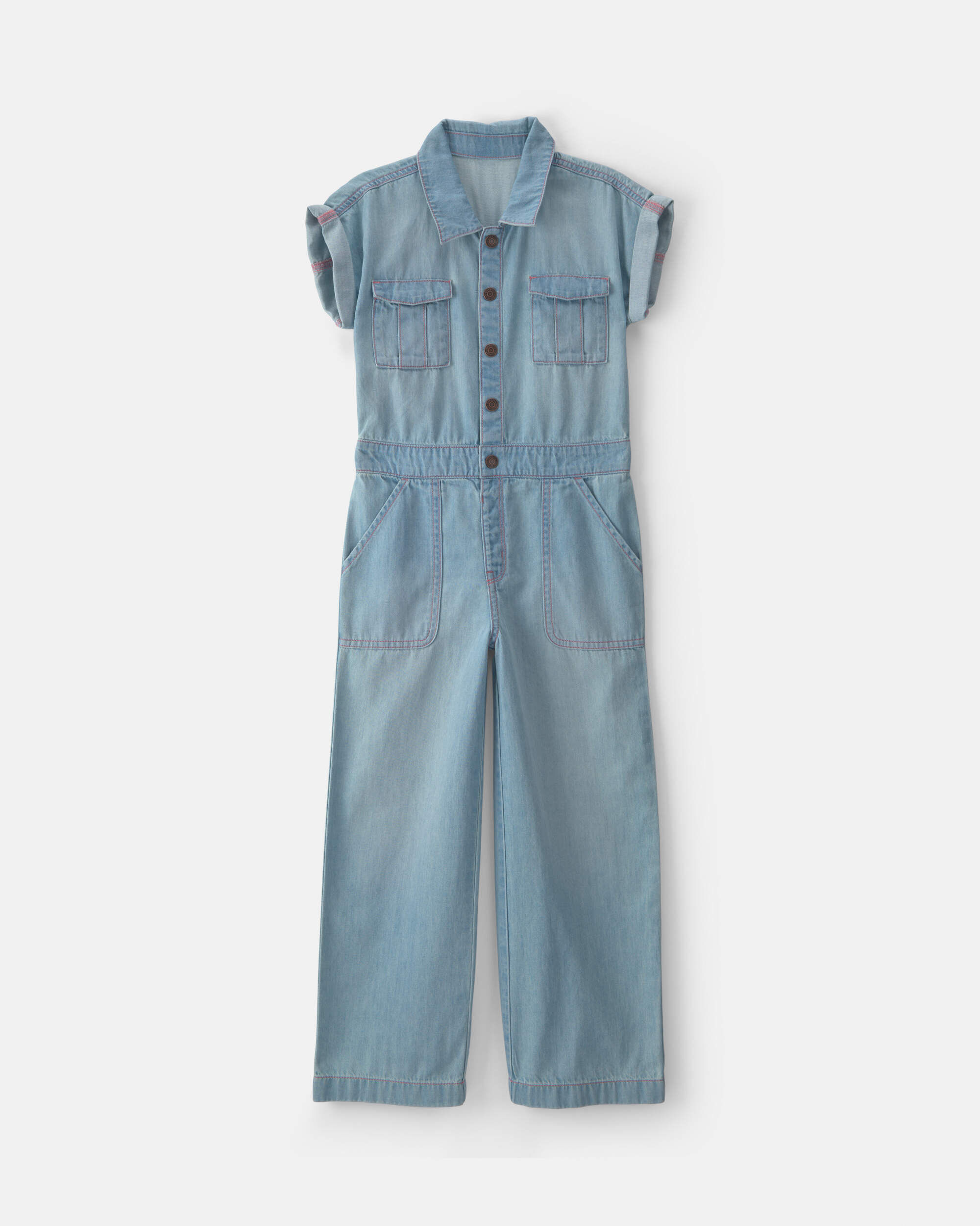 OshKosh Bgosh Girls Denim Short-Sleeve Jumpsuit - Light Wash 10 Light Wash 52$