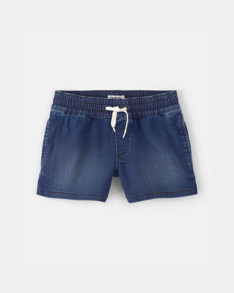 Girls Denim Drawstring  Pull-On Shorts - Dark Wash