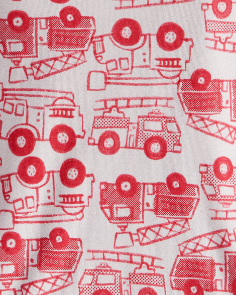 Product image 3 of Toddler Boy Firetruck Print 100% Cotton Long-Sleeve 4-Piece Pajamas - Red/White