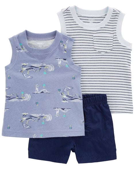  Product image 1 of Baby 3-Piece Ocean Print Little Short Set