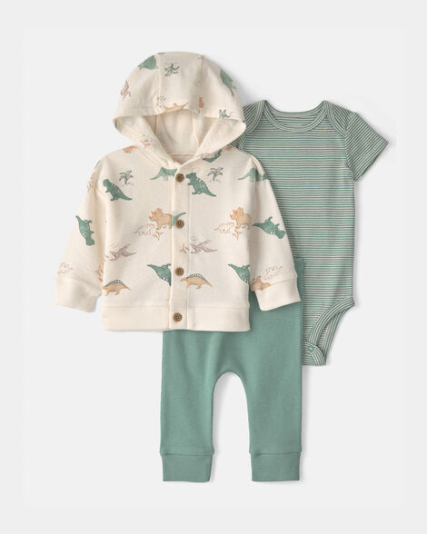 baby boy 3-piece dinosaur layering set - green/ivory