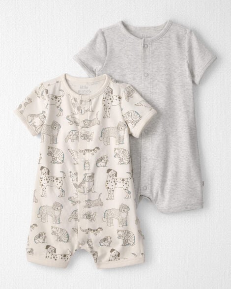 Baby 2-Pack Organic Cotton Rompers in Pet Print