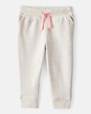 Product image 1 of Baby Girl Solid Fleece Drawstring Joggers - Oatmeal