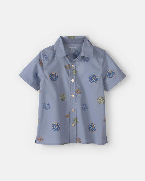 Toddler Boy Patchwork Poplin Short-Sleeve Button-Down Shirt - Blue