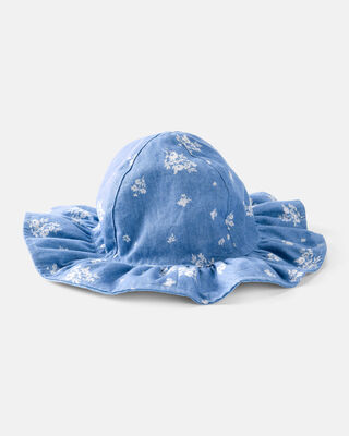 Product image 1 of Baby Girl Chambray Floral Print Sun Hat - Blue