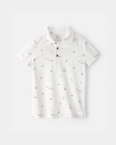 toddler boy easter bunny polo shirt - white