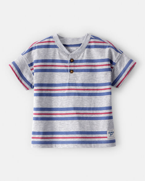  Product image 1 of Baby Boy Striped Short-Sleeve Henley Tee - Grey