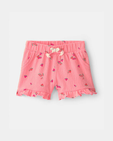 baby girl ruffle-trim watermelon shorts - pink