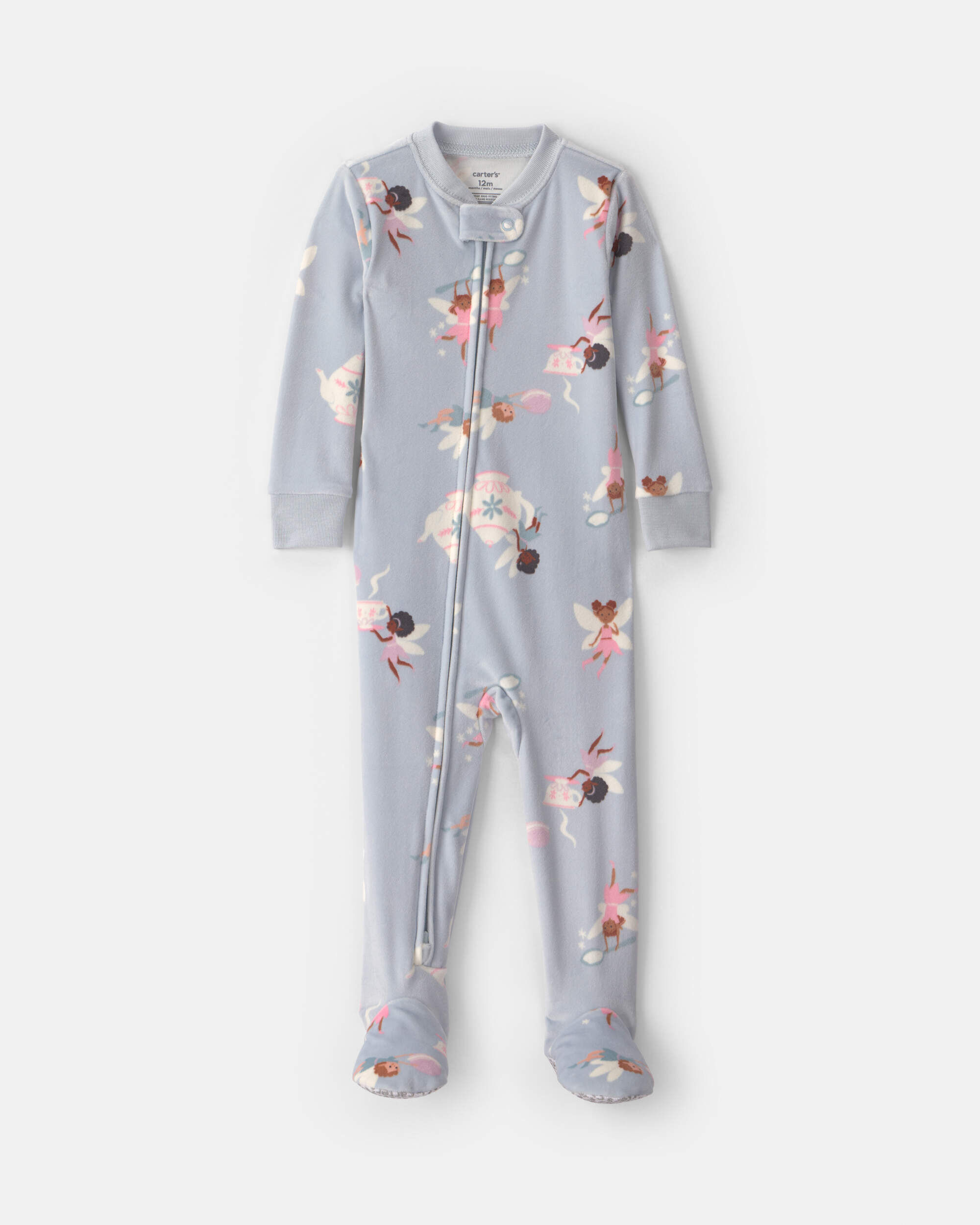 Carter's baby girl 1-piece fairies 2-way zip dreamplush snug fit footed pajama 12M Blue