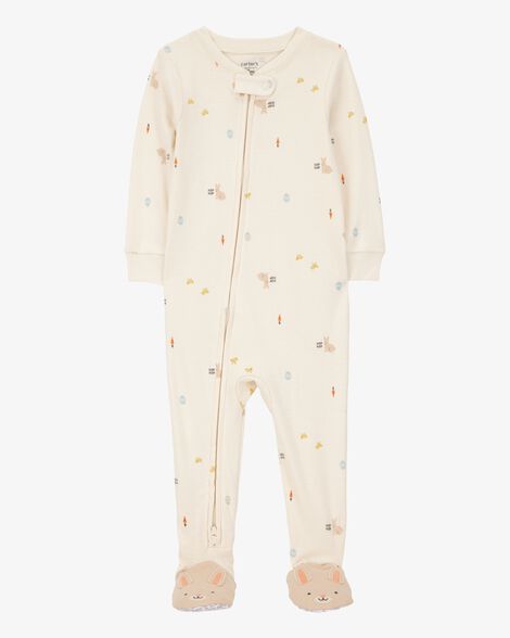  Product image 1 of Baby Bunny Print Easter Snug Fit Cotton Footie 1-Piece Pajamas - Ivory
