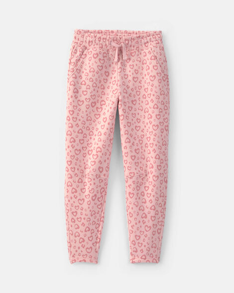 girls leopard fleece barrel pants - pink