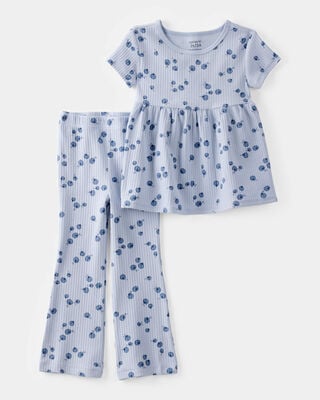 Product image 1 of Toddler 2-Piece Blueberry Ribbed Tee & Pull-On Pant Set - Blue