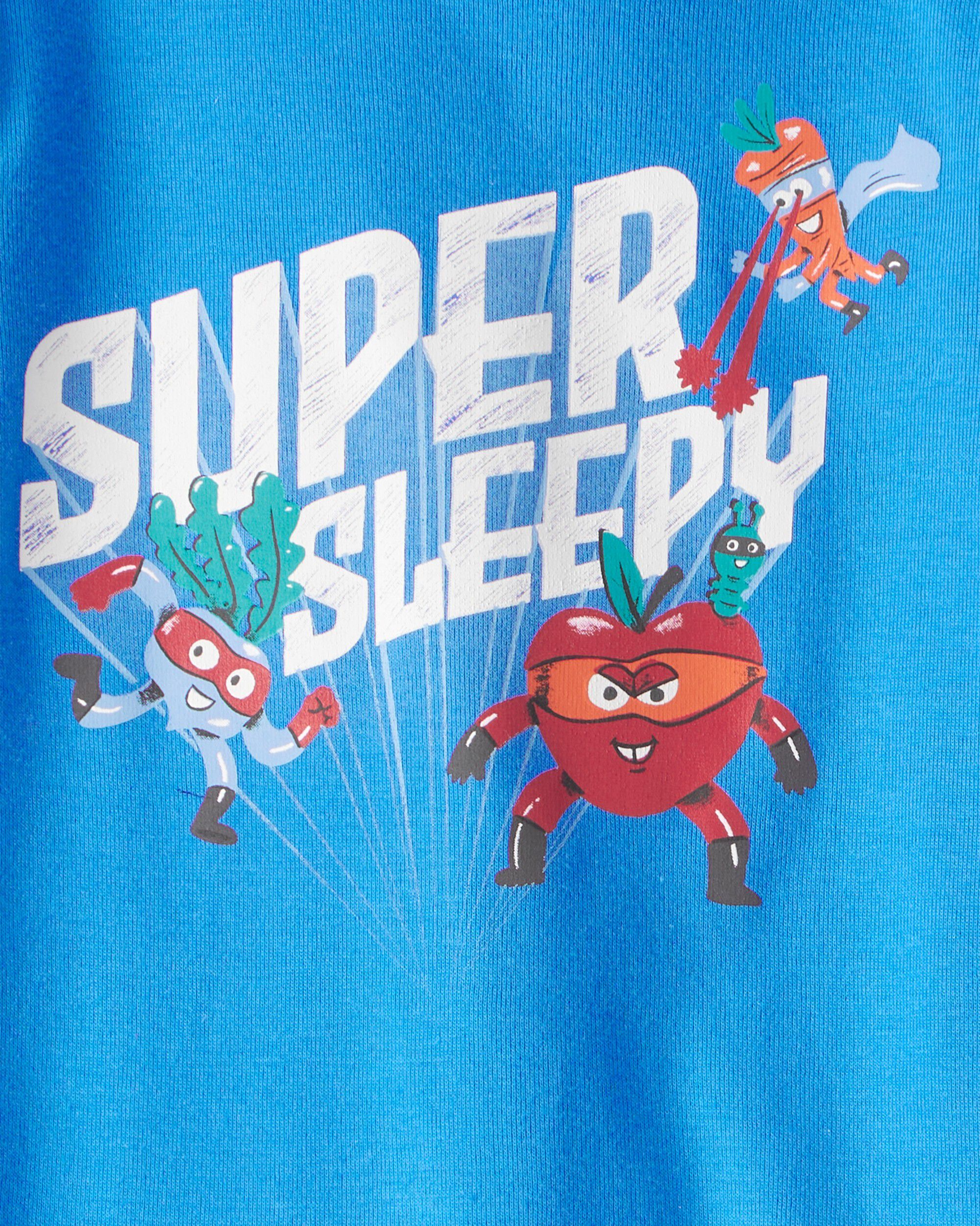 Toddler Boy Veggies 100% Cotton Loose Fit 4-Piece Pajamas - Blue/White