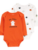 Orange/White - Baby 2-Pack Halloween Long-Sleeve Bodysuits, Selected