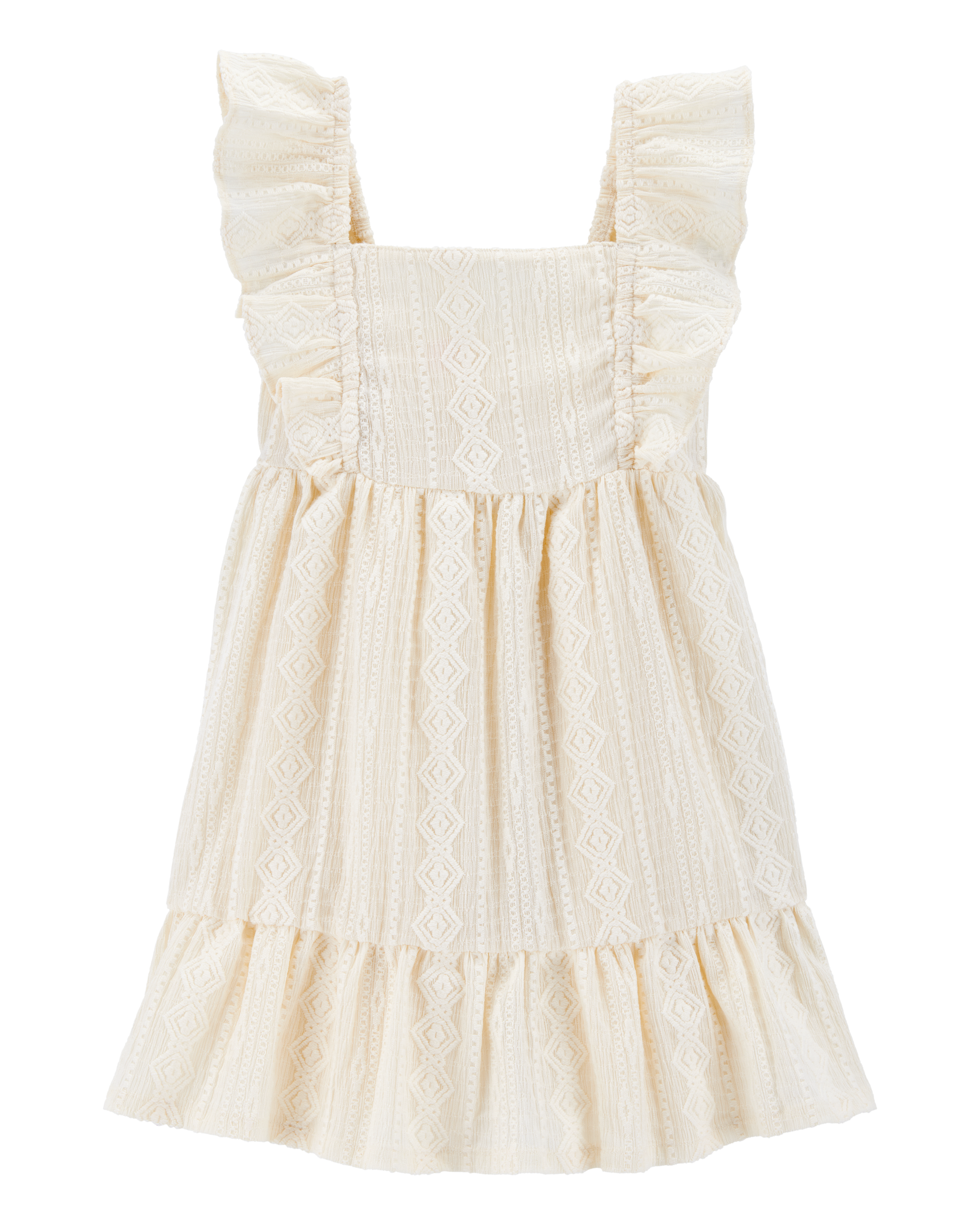 Toddler Crochet Flutter-Sleeve Dress - Ivory