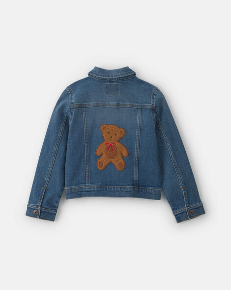 Girls Bear Long-Sleeve Denim Jacket - Medium Wash