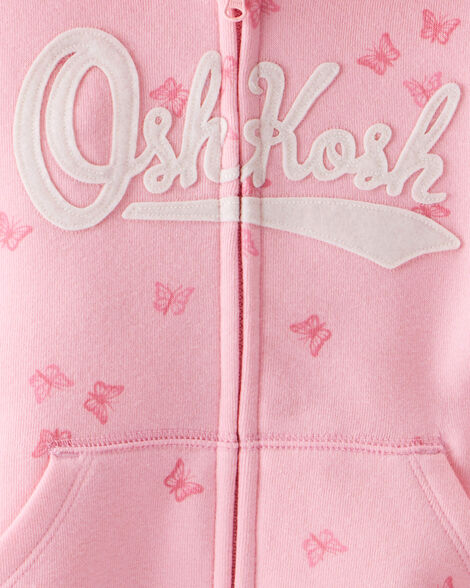 Product image 2 of Toddler Butterfly Print OshKosh Logo Zip Jacket - Pink