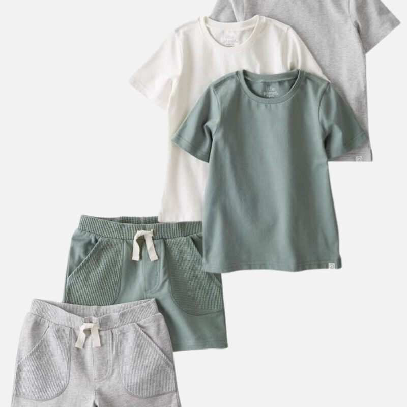 5-Pack Organic Cotton Tees and Waffle Knit Shorts Set