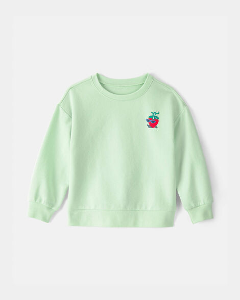 toddler girl strawberry french terry pullover sweatshirt - green