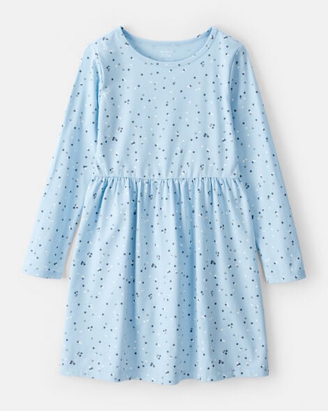 girls confetti print long-sleeve dress - blue