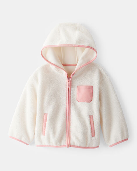 toddler girl sherpa zip-up jacket - ivory