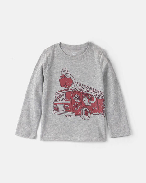 toddler boy firetruck graphic tee - grey