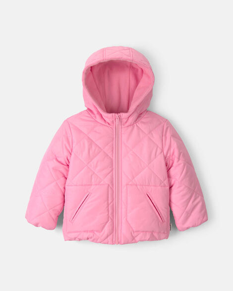 toddler girl hooded heavyweight quilted winter jacket - pink