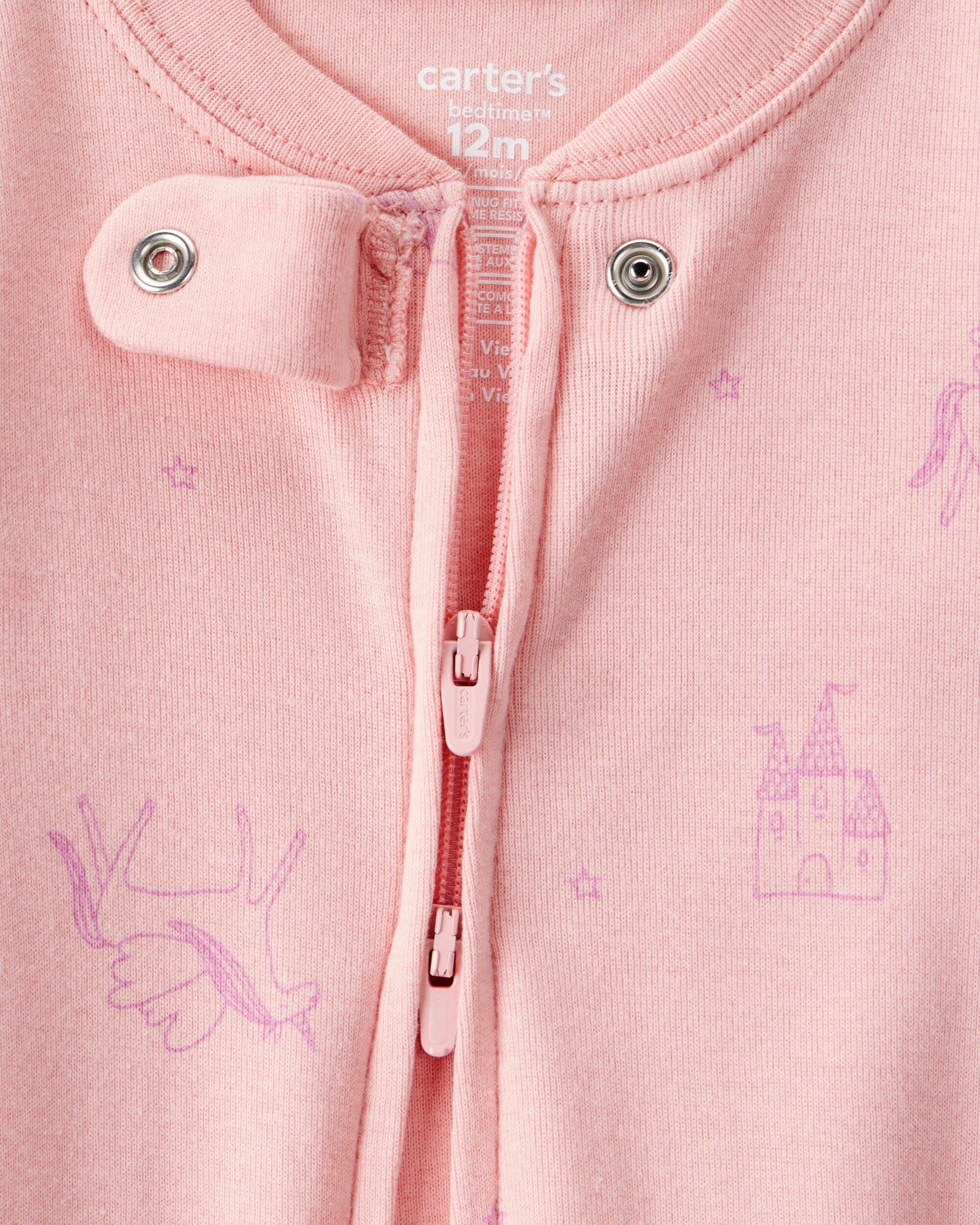Toddler Girl Fairy Star Print 100% Cotton Long-Sleeve Snug Fit 1-Piece Pajamas - Pink