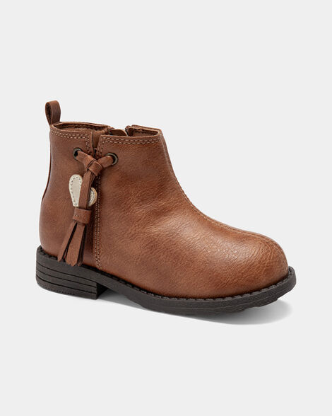 toddler girl tassel zip-up boots - brown